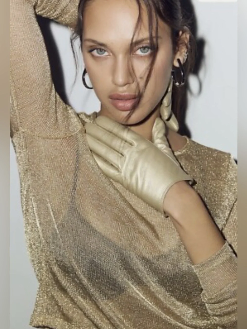 NWT Anthro Maeve Short Faux-Leather Texting Gloves in Light Gold Champagne